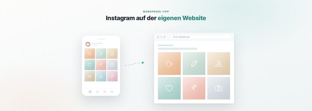 Instagram-Beiträge auf dem Handy und dieselben Beiträge als Feed auf einer Website